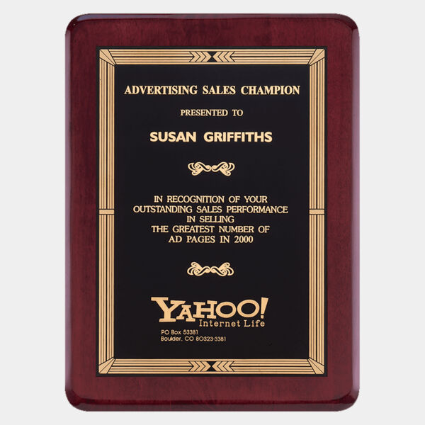 8" x 10 1/2" Airflyte Premium Piano Finish Plaque with Border Laserable Brass Plate Thumbnail