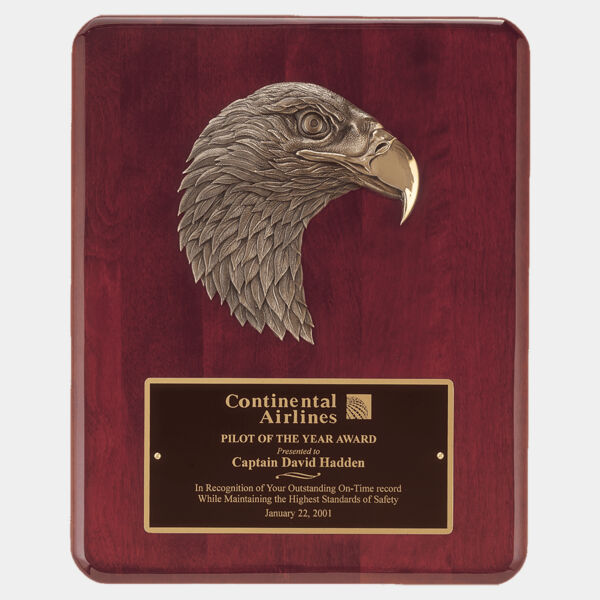 8" X 10 1/2" Piano Finish Plaque with Finely Detailed Eagle Head Casting with Laserable Brass Plate Thumbnail