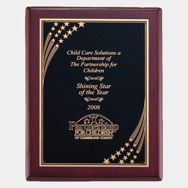 9" x 12" Airflyte Piano Finish Plaque with Florentine Star Border LaserFX Plate Thumbnail