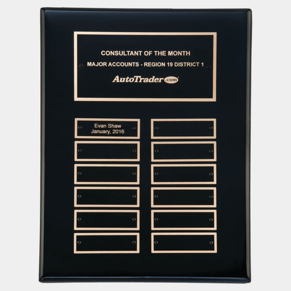 9" x 12" Airflyte Piano Finish 12 Plate Perpetual Plaque with Brass Plates Thumbnail