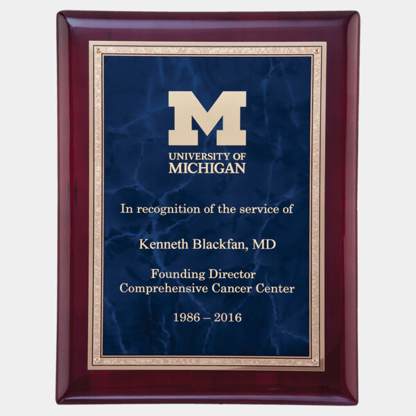 8" x 10" Airflyte Piano Finish Plaque with Sapphire Marble with Florentine Border LaserFX Plate Thumbnail