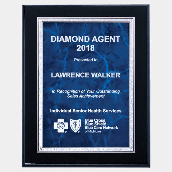 8" x 10" Airflyte High Gloss Plaque with Sapphire Marble/ Florentine Border Plate Thumbnail