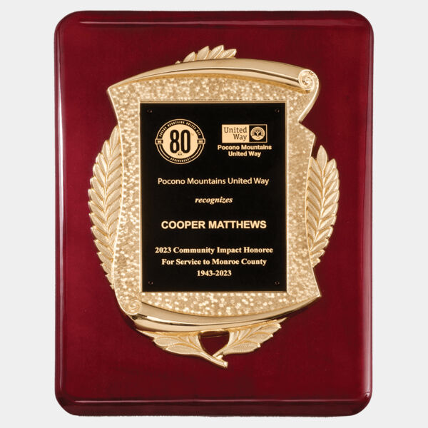 11" x 15" Piano Finish Plaque with Metal Scroll Frame Casting and LaserFX Plate Thumbnail