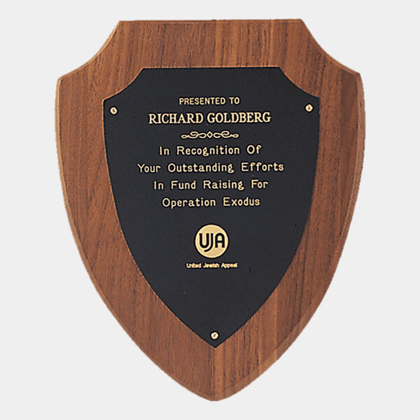 6" x 7 1/2" Jewelers Laserable Border Shield Plate on an American Shield Plaque- Sheffield Series Thumbnail