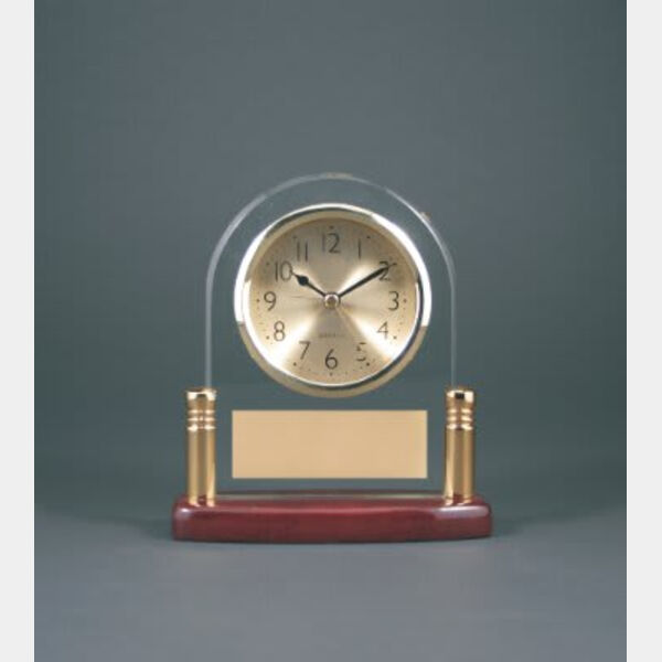 6 1/2" Arch Glass Desk Clock with Metal Posts & Piano Finish Thumbnail