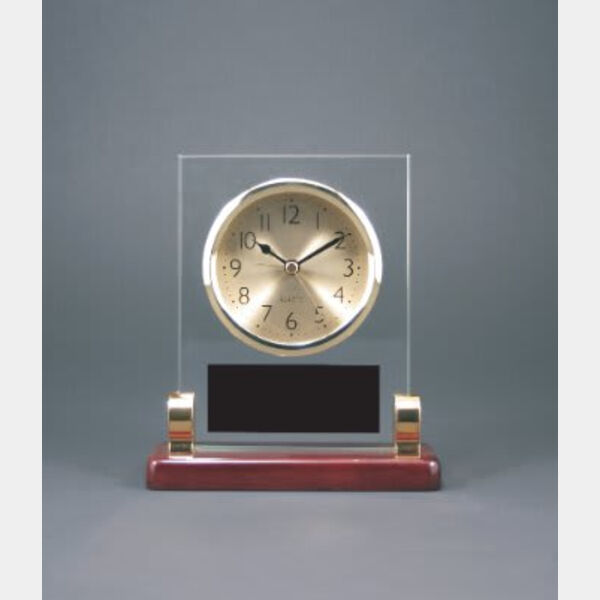 6 1/2" Rectangle Glass Desk Clock with Metal Posts & Piano Finish Thumbnail
