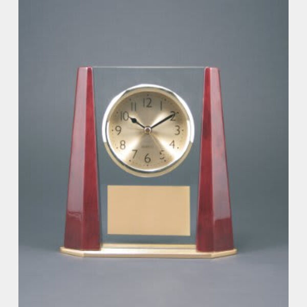 7" Glass Desk Clock with Finish Bevel Columns Thumbnail