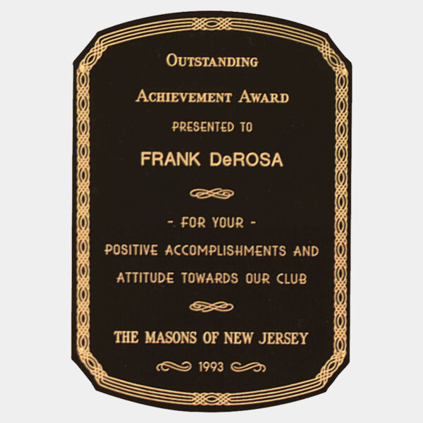 5 5/8" x 6 5/8" Laserable Brass Notched Corner Plate with Radius Top and Bottom, Florentine Design Border, and Four Holes Thumbnail