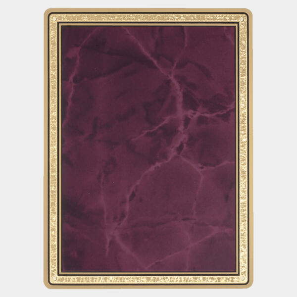 5 7/8" x 7 7/8" Ruby Marble Brass Plated Steel Plate with Rounded Corners, Florentine Border and Four Holes Thumbnail