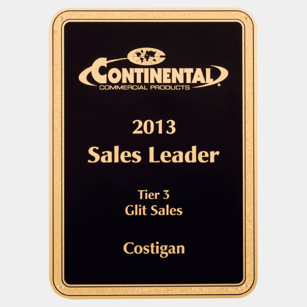 7" x 10" Textured LaserFX Brass Plated Steel Round Corner Plate with Florentine Border and Four Holes Thumbnail