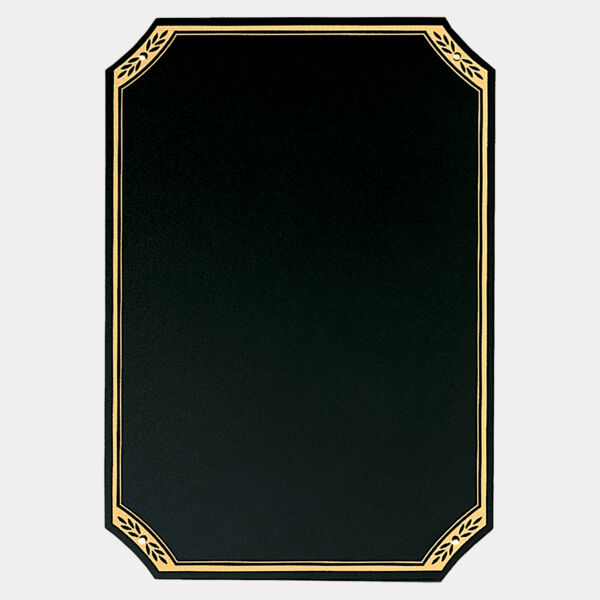 6" x 8 1/2" Brass Plate with Notched Corners, Leaf Design Florentine Border and Four Holes Thumbnail