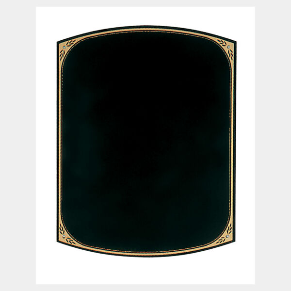 7 1/2" x 9 1/2" Brass Plate with Notched Corners, Leaf Design Florentine Border and Four Holes (Fits P1803) Thumbnail