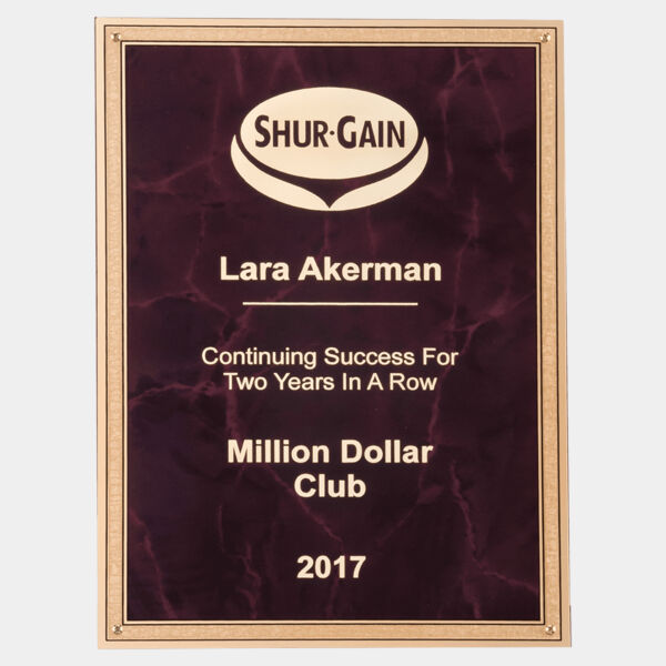 7" x 10" Ruby Marble Brass Plated Steel Plate with 4 Holes and Florentine Border Thumbnail