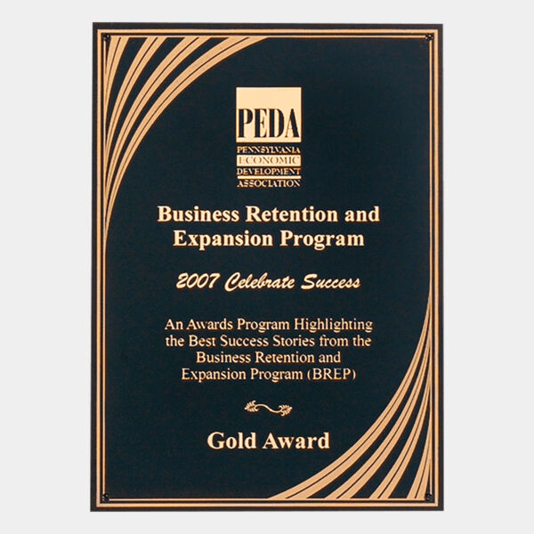 6" x 8" Laserable Brass Plate with Cascading Swirl Border and Four Holes Thumbnail