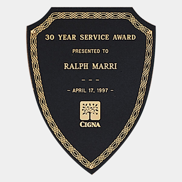 6" x 7 1/2" Laserable Brass Shield Plate with Design Border and Three Holes Thumbnail