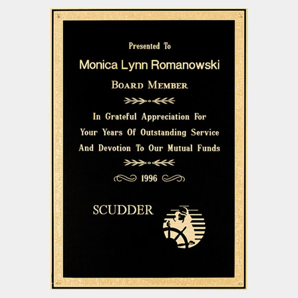 5 1/4" x 7 1/4" Airflyte Brass Plated Steel Plate with Florentine Border and Four Holes Thumbnail