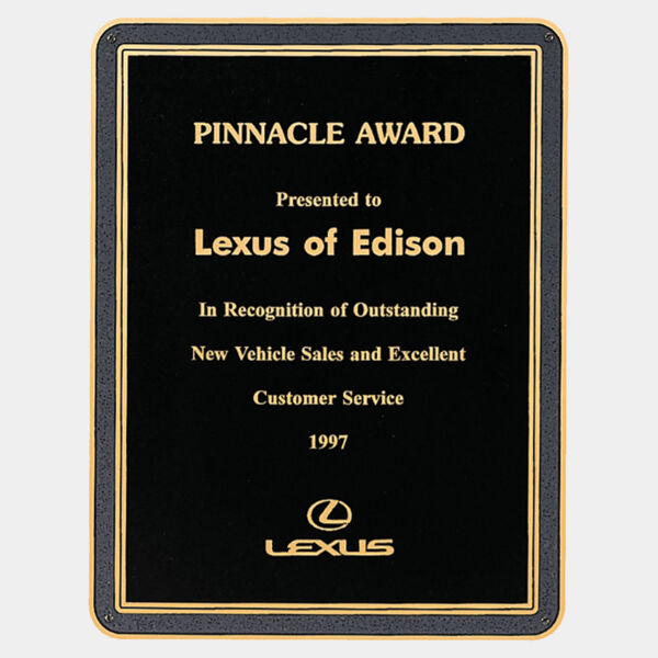 6" x 8 1/2" Brass Plated Steel Textured Plate with Florentine Border and Four Holes Thumbnail