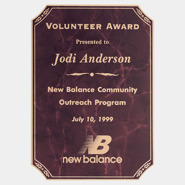 6" x 8 1/2" Airflyte Brass Plated Steel Ruby Marble Notched Corner Plate with Border and Four Holes Thumbnail