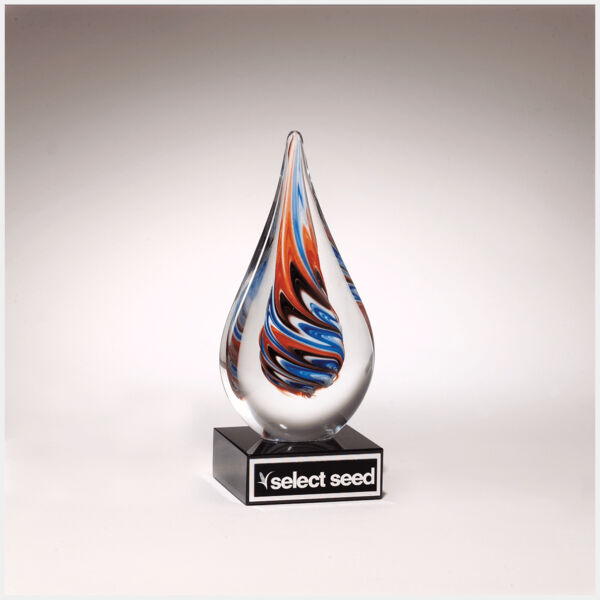 7 1/2" Teardrop Art Glass on Glass Base with Laserable Aluminum Plate Thumbnail