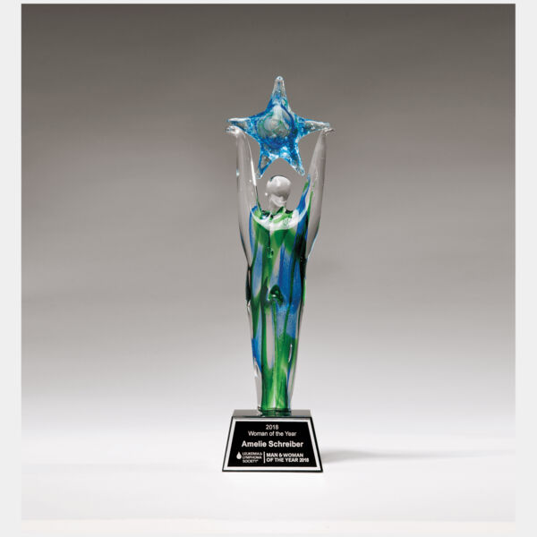 11 1/2" Star Achiever Art Glass on Glass Base with Laserable Aluminum Plate Thumbnail